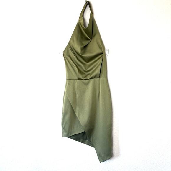 Elliatt Camo Green Asymmetric Satin Halter Mini Dress Size XS - Picture 2 of 8